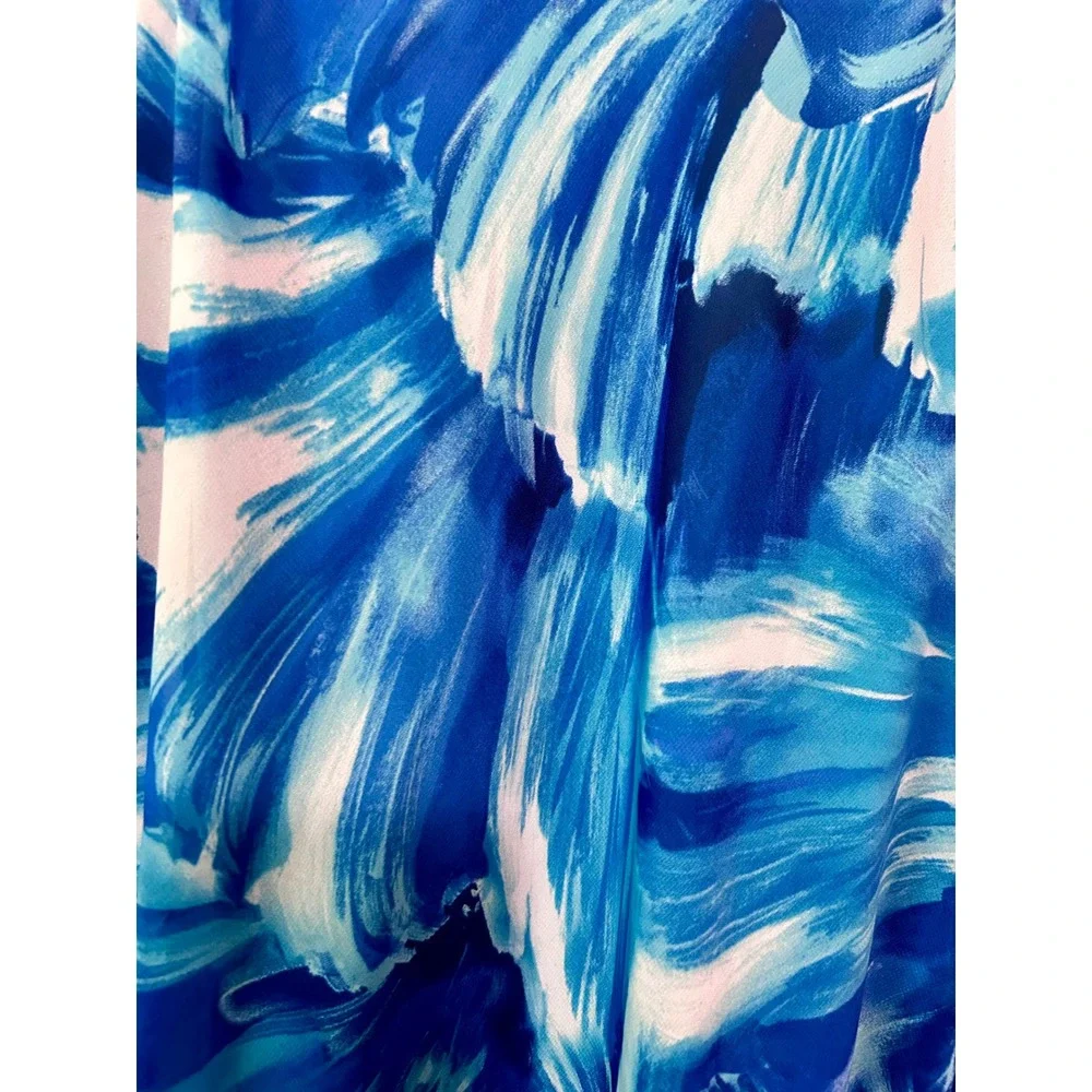 Studio One New York Blue Abstract Print Tiered Ruffle Halter Dress Size 14 - Picture 5 of 8